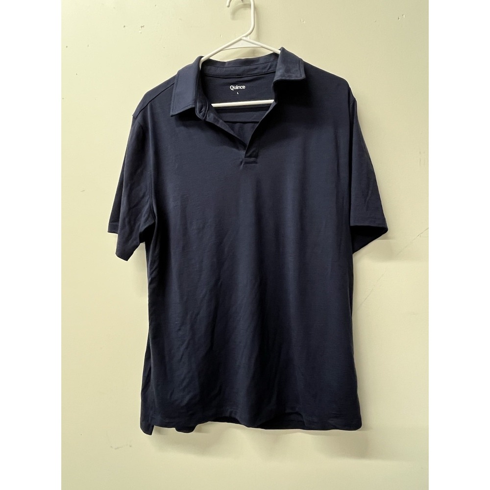 Quince Men's Merino Wool Navy Short-Sleeve Polo Shirt